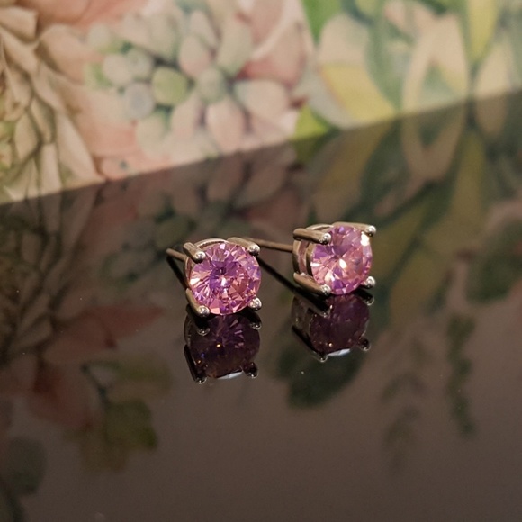 Pink Cubic Zirconia Studs - Picture 3 of 5